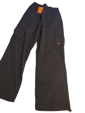 Ellesse Black Cargo Pants with Orange Logo Accent